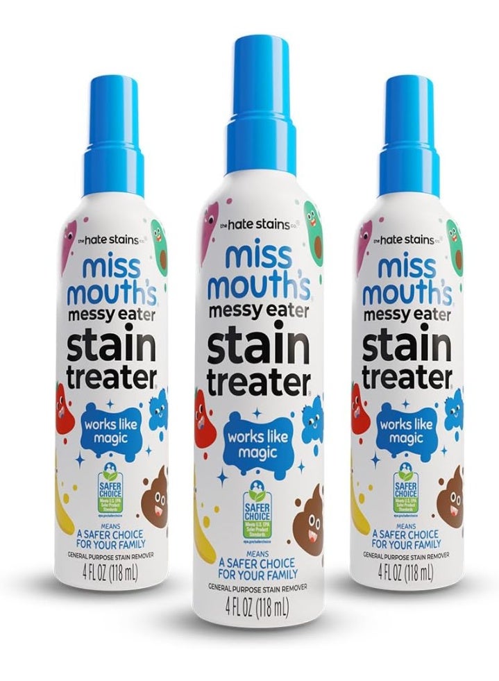 Miss Mouth's Messy Eater Stain Treater Spray - 4oz 3 Pack Stain Remover - Newborn & Baby Essentials - No Dry Cleaning Food, Grease, Coffee Off Laundry, Underwear, Fabric - Image 1